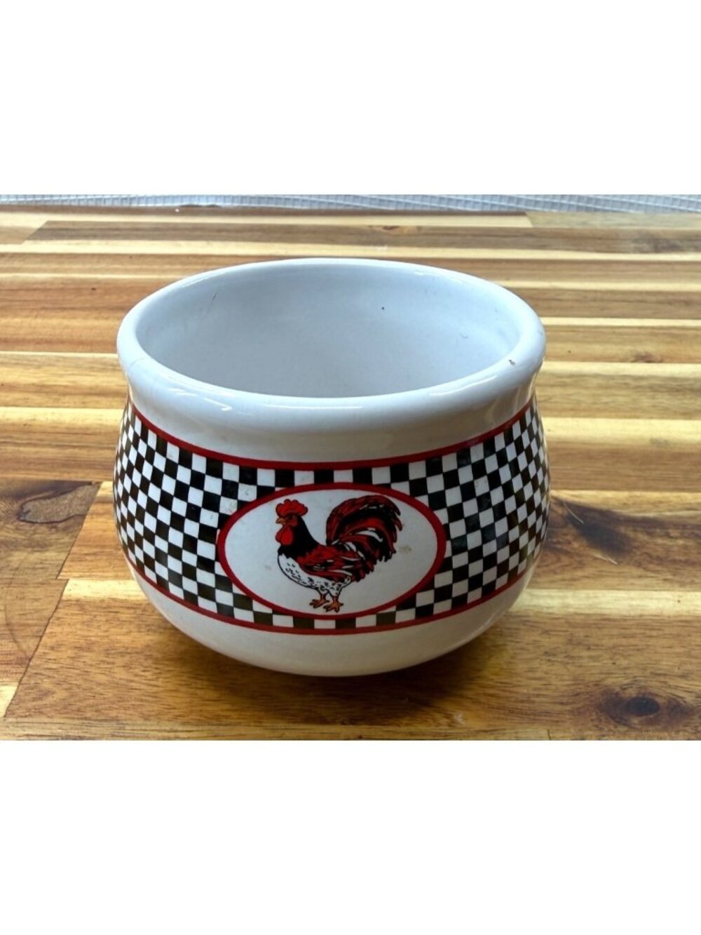 Vintage Rooster Small Bowl - Red & Black Checkerboard Farmhouse Decor